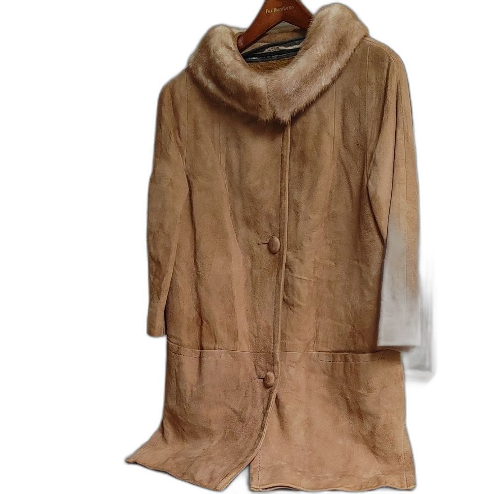 70's Suede Coat Real Mink Collar Penny Lane Coat Size 4/6